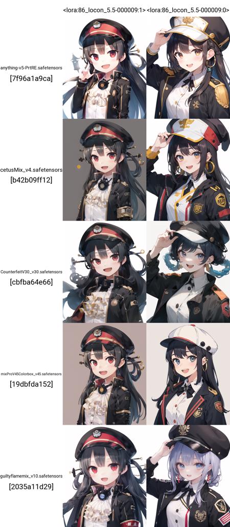 xyz_grid-1253-2638629459-masterpiece,best quality,_8620 _(uniform_), hat,open jacket, (hair rings,black headwear),_smile,looking at viewer,open mouth,_up.png